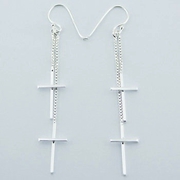 Soild Sterling Silver Double Dangle Cross Earrings For $75